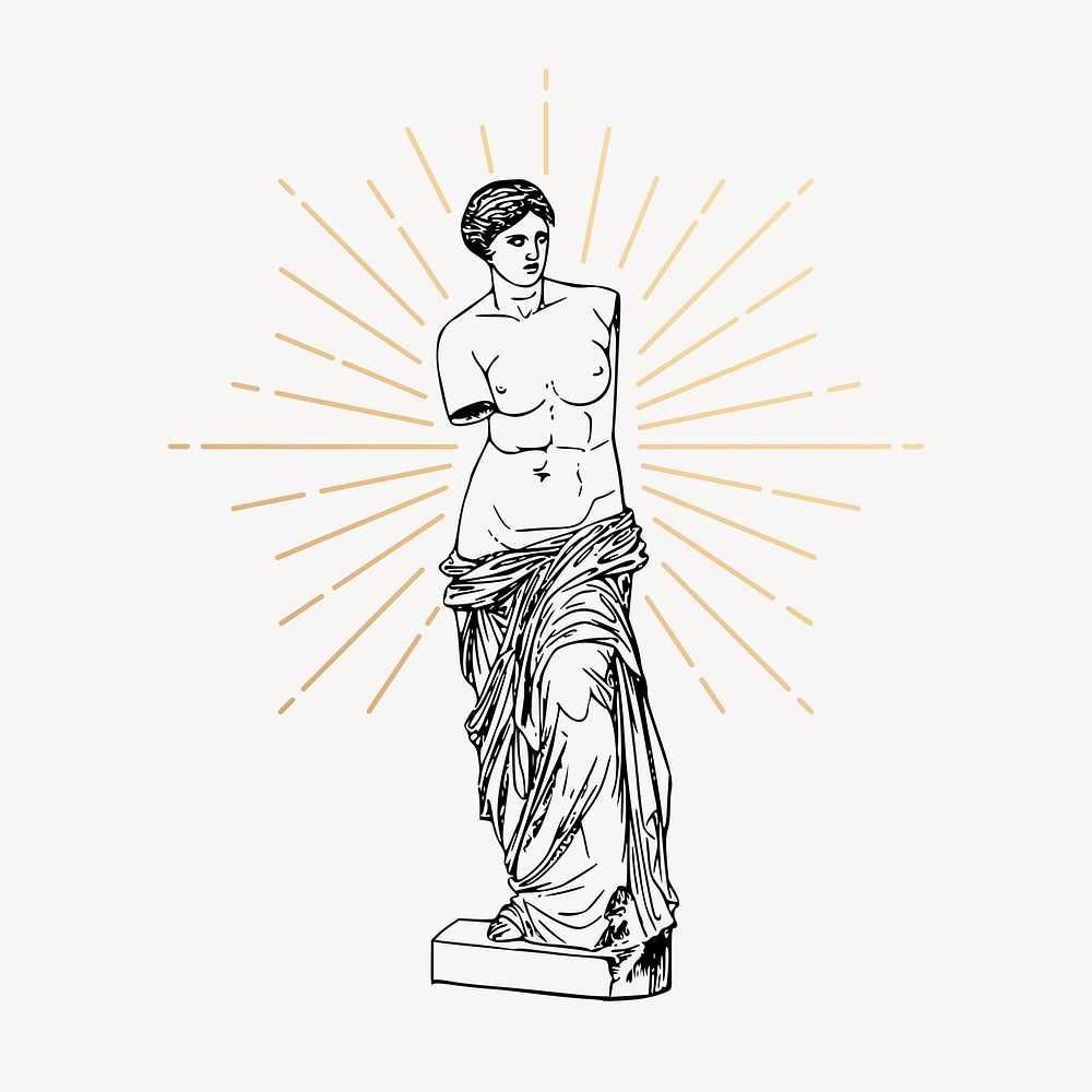 Nude Greek goddess statue drawing, vintage aesthetic illustration psd