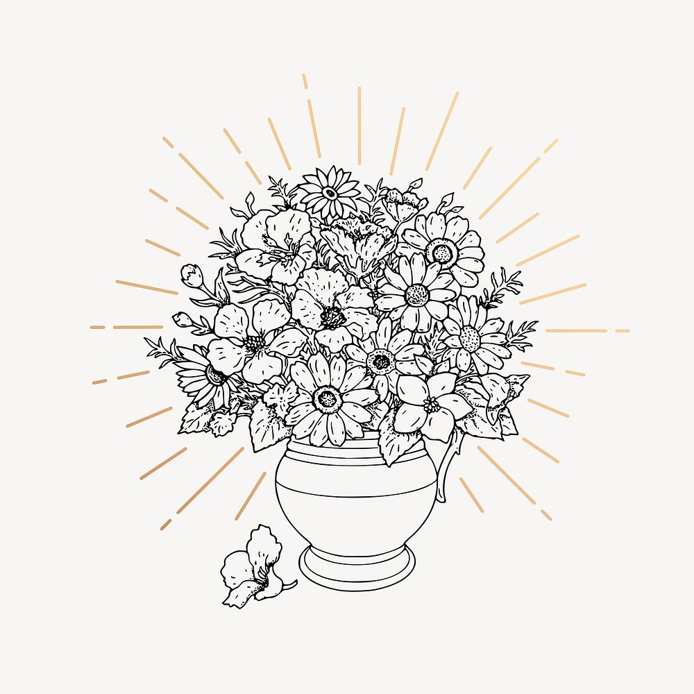 Flower vase drawing, vintage decoration illustration