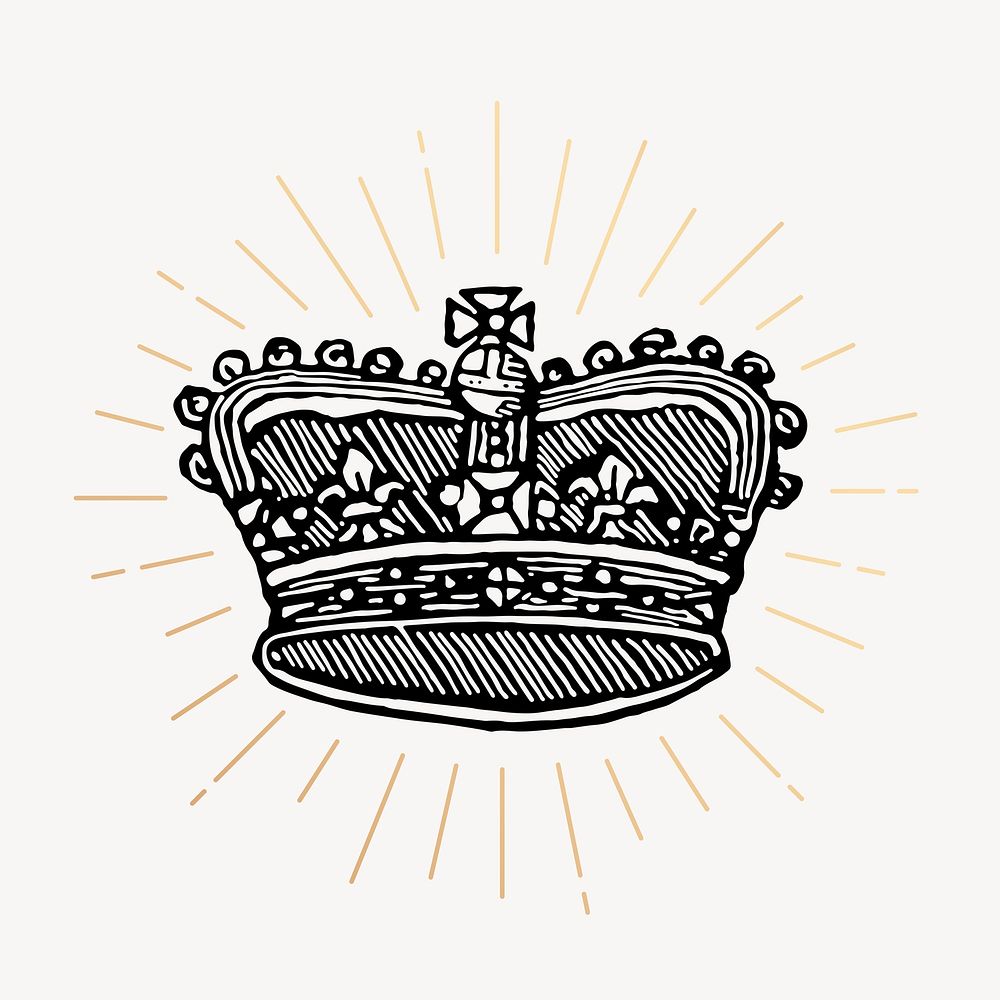 Royal crown drawing, vintage accessory illustration psd