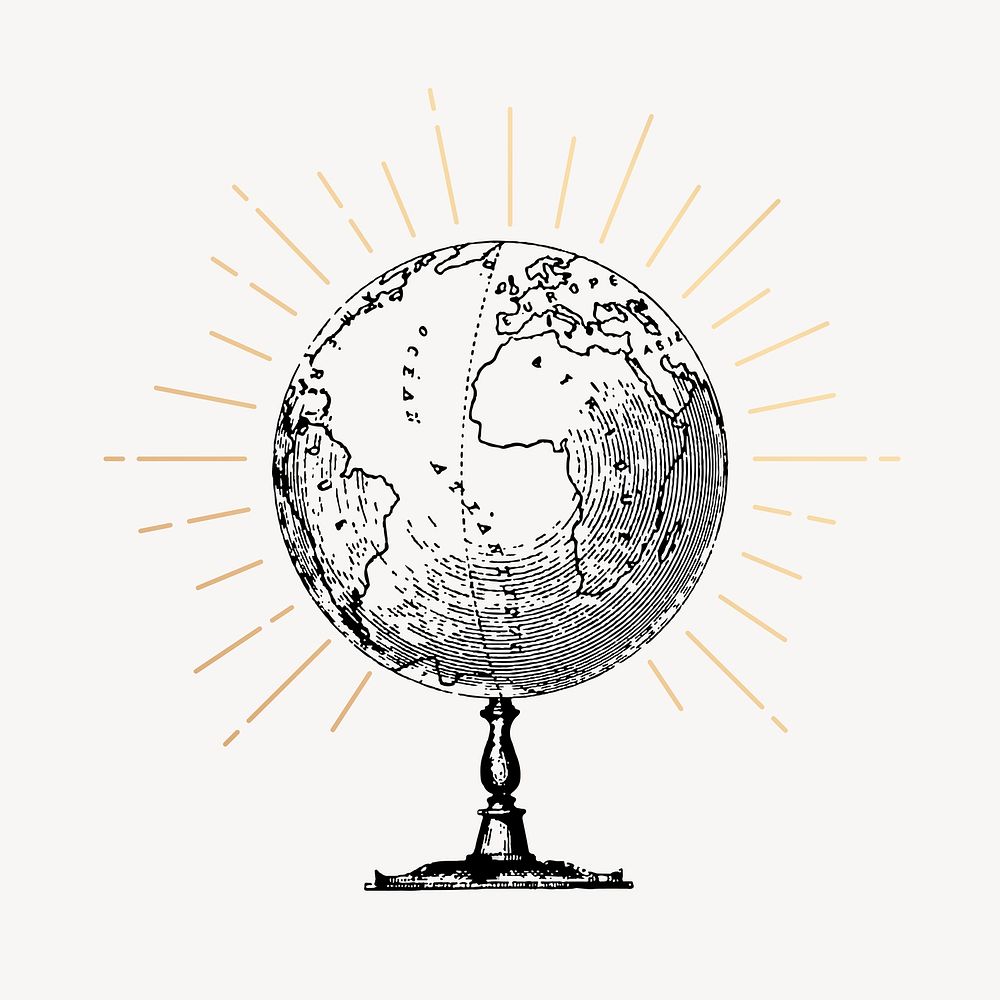 Globe clipart, vintage geography drawing vector