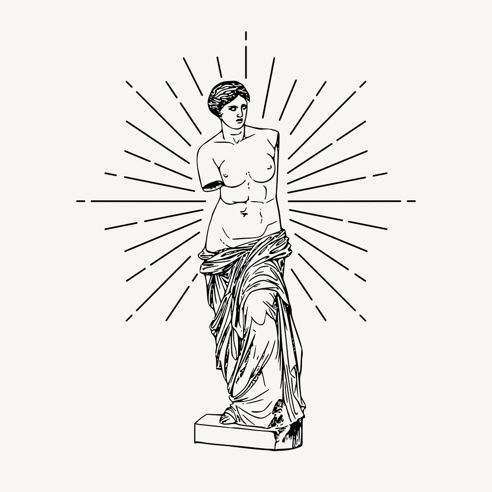 Nude Greek goddess statue drawing, vintage illustration psd