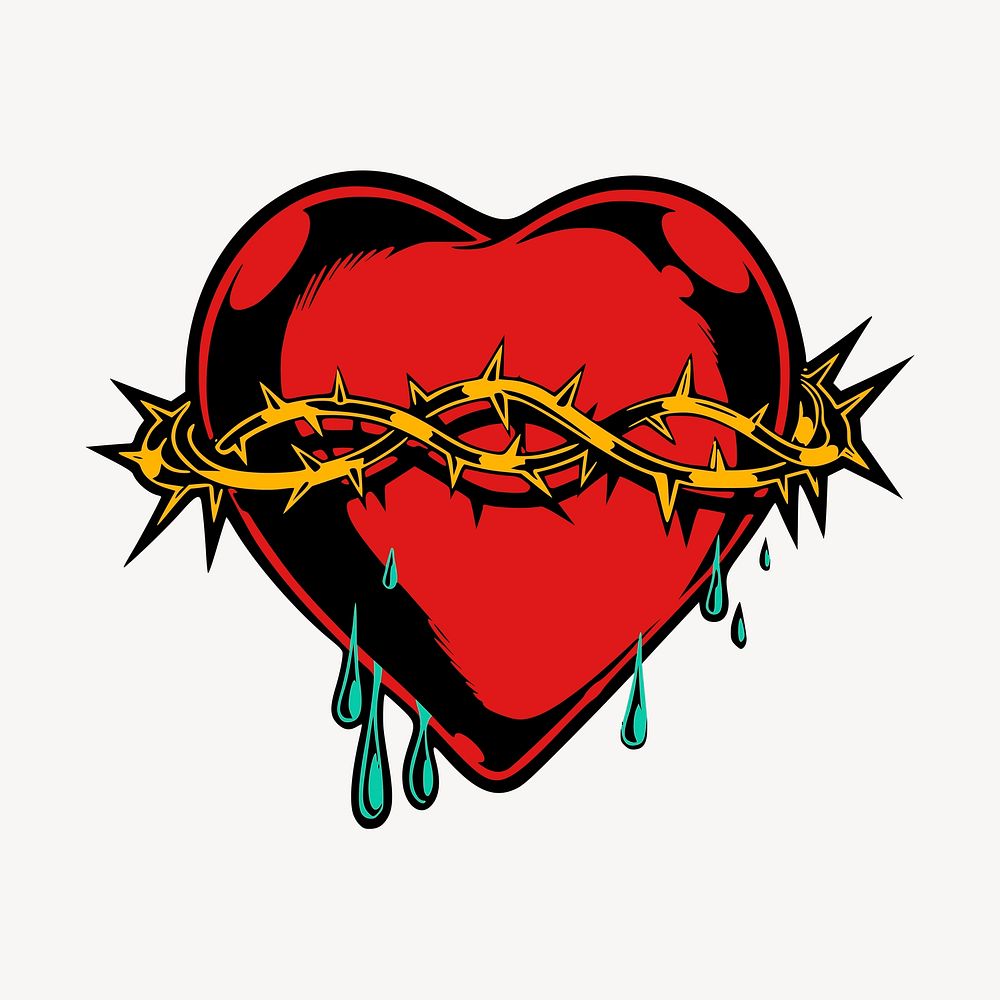 Red sacred heart, vintage goth illustration