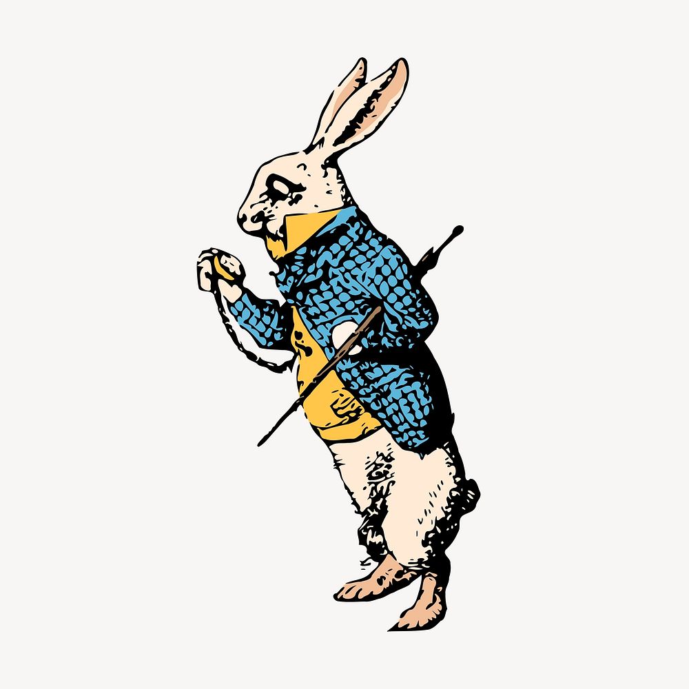 White Rabbit clipart, fairy tale, Alice in Wonderland illustration psd