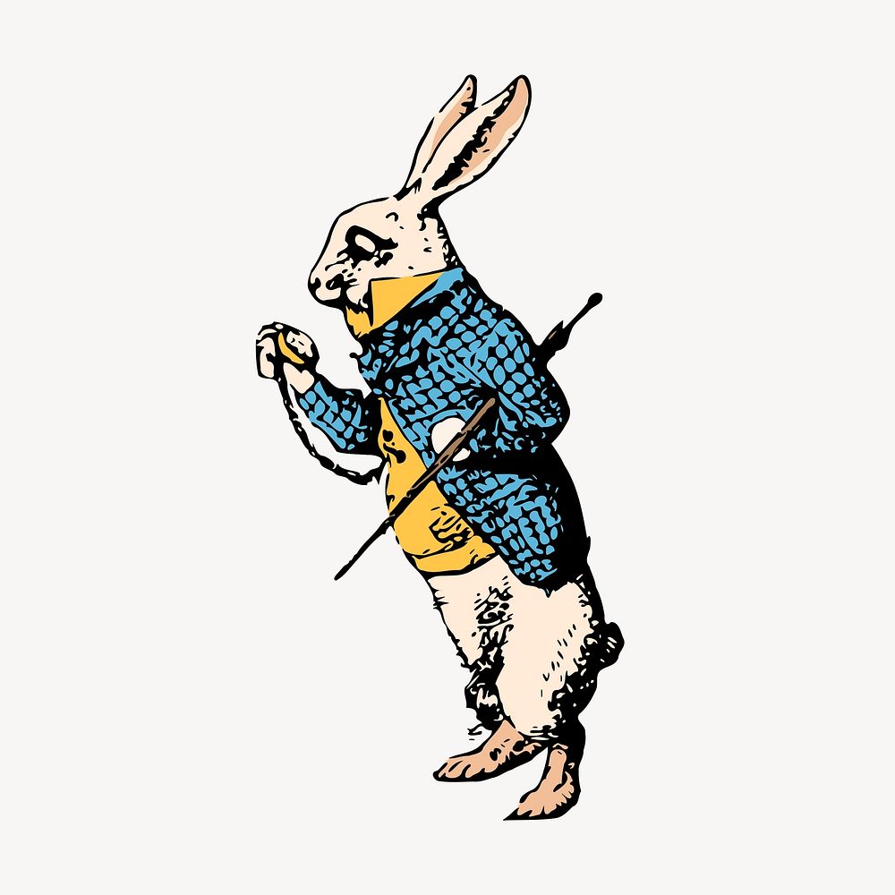 White Rabbit sticker, fairy tale, Alice in Wonderland illustration vector