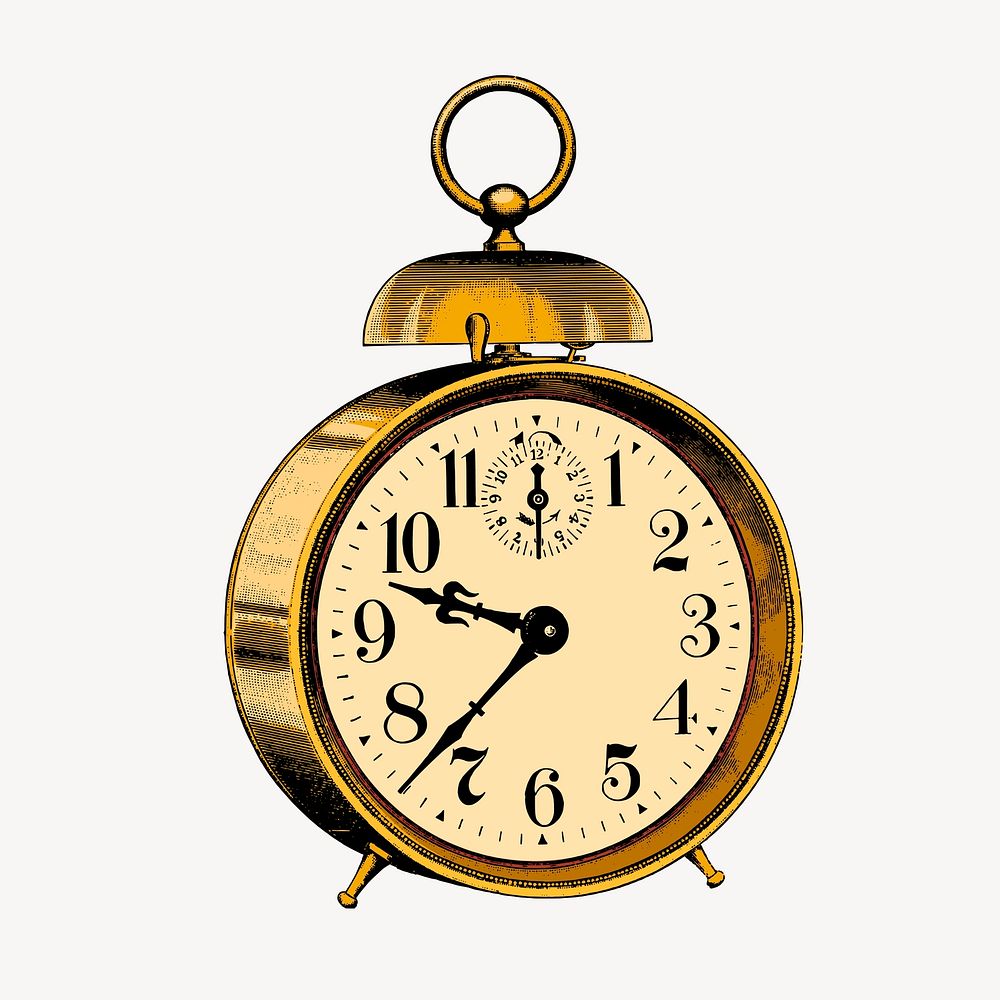 Gold alarm clock collage element, vintage object illustration vector