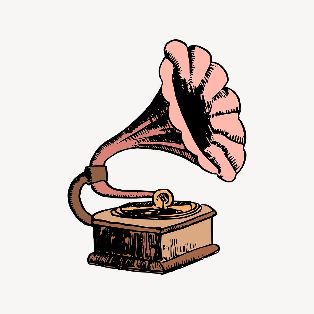 Aesthetic gramophone, record player vintage illustration