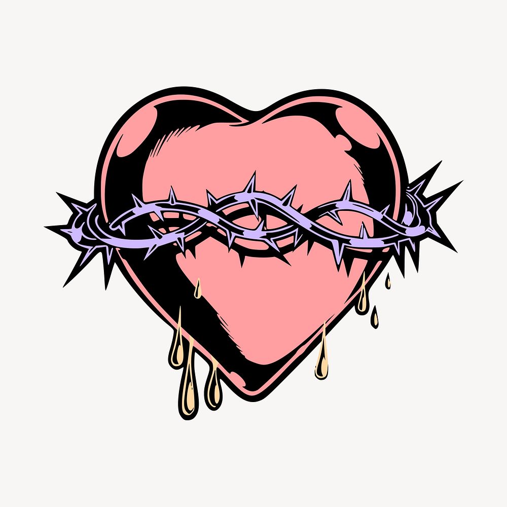 Sacred heart clipart, goth aesthetic, vintage illustration vector