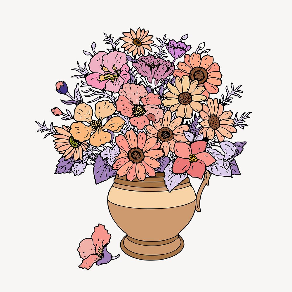 Flower vase collage element, botanical aesthetic, vintage illustration psd
