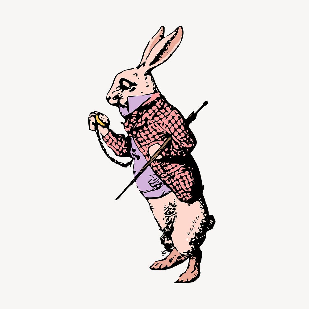 White Rabbit collage element, Alice in Wonderland illustration psd