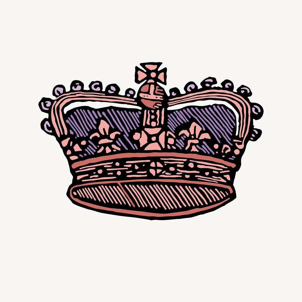 Royal crown collage element, aesthetic, vintage illustration psd