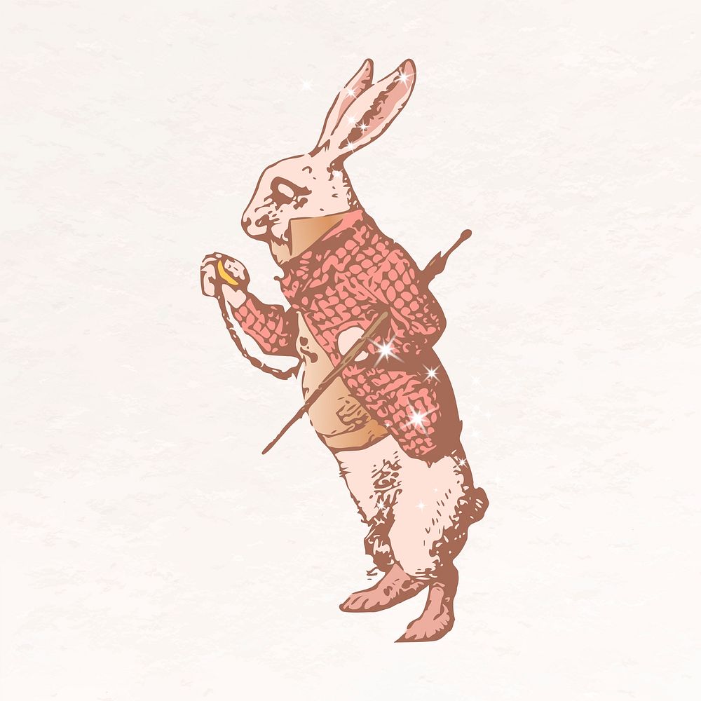 White Rabbit collage element, Alice in Wonderland sparkly illustration vector