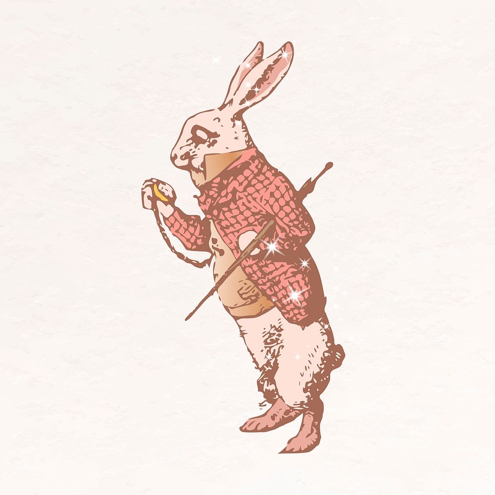 White Rabbit aesthetic clipart, Alice in Wonderland glittery illustration psd