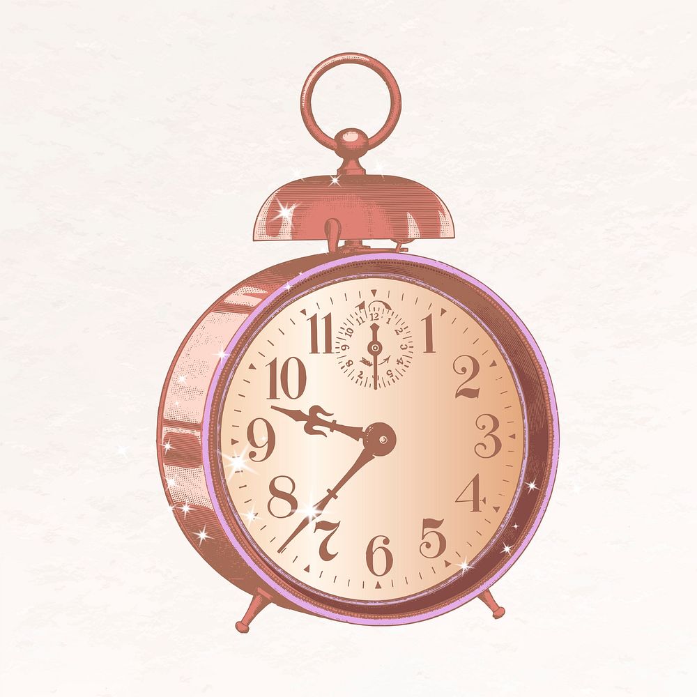 Alarm clock collage element, object aesthetic sparkly illustration vector