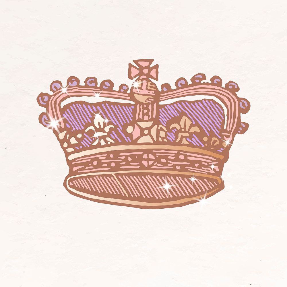 Purple crown aesthetic clipart, glittery illustration psd