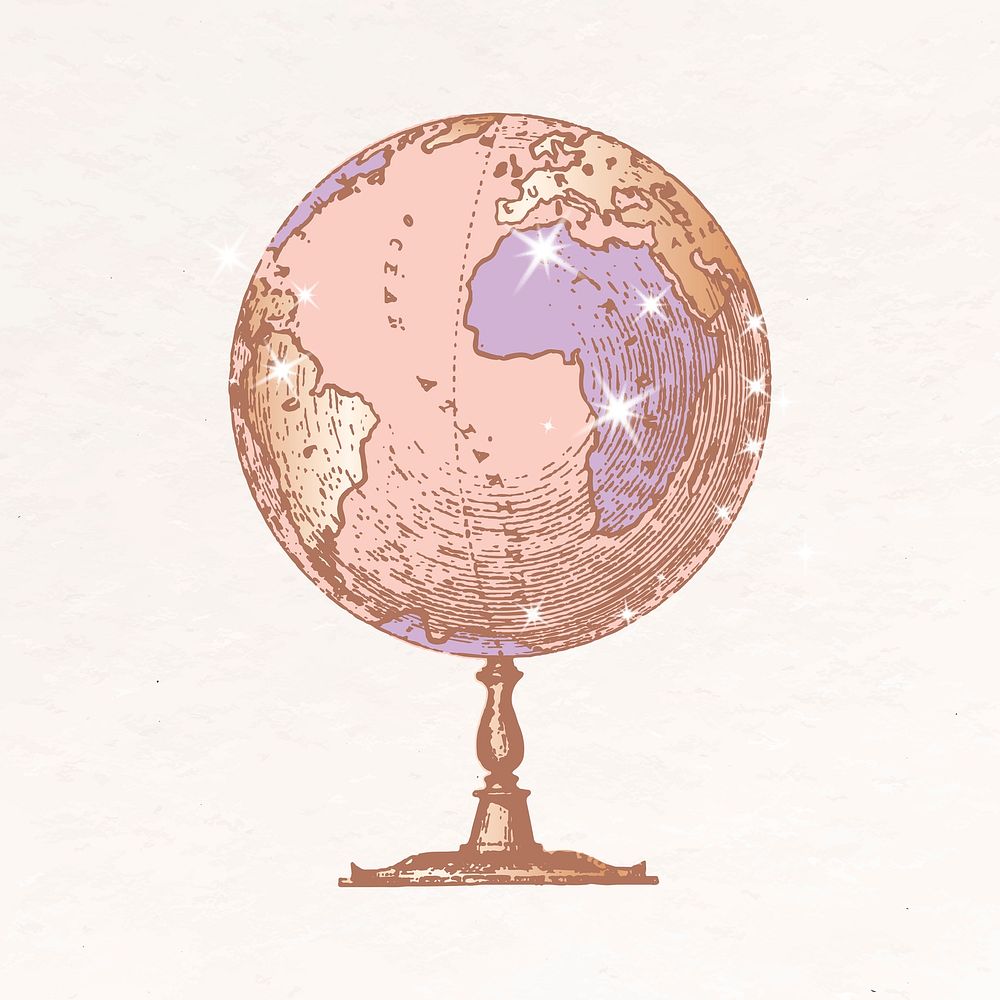 Globe aesthetic clipart, education glittery illustration psd