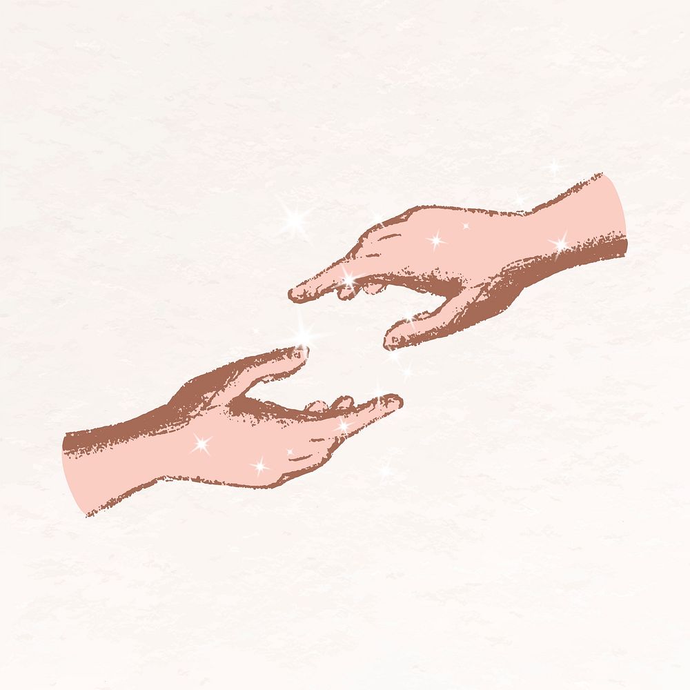 Sparkly helping hands, friendship aesthetic illustration