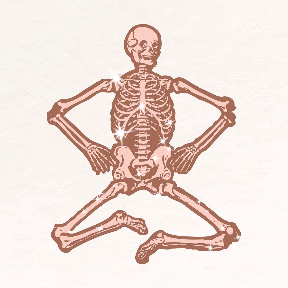 Skeleton collage element, Halloween aesthetic sparkly illustration vector