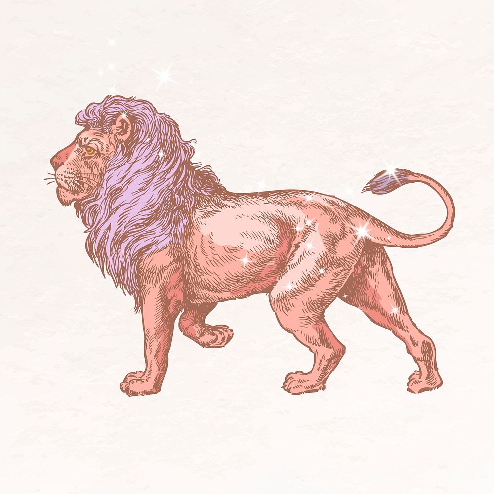 Sparkly lion clipart, aesthetic animal illustration