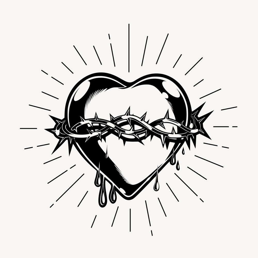 Sacred heart clipart, vintage goth drawing vector