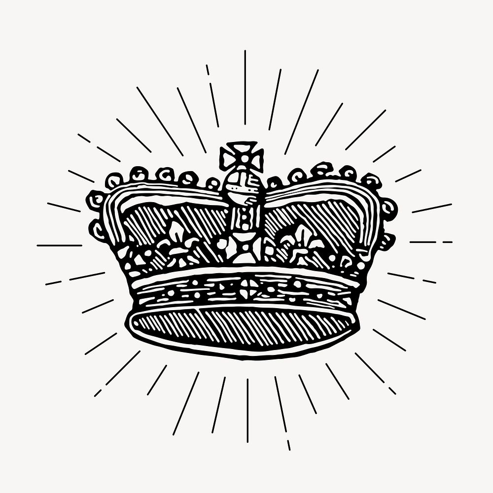 Royal crown drawing, vintage accessory illustration psd
