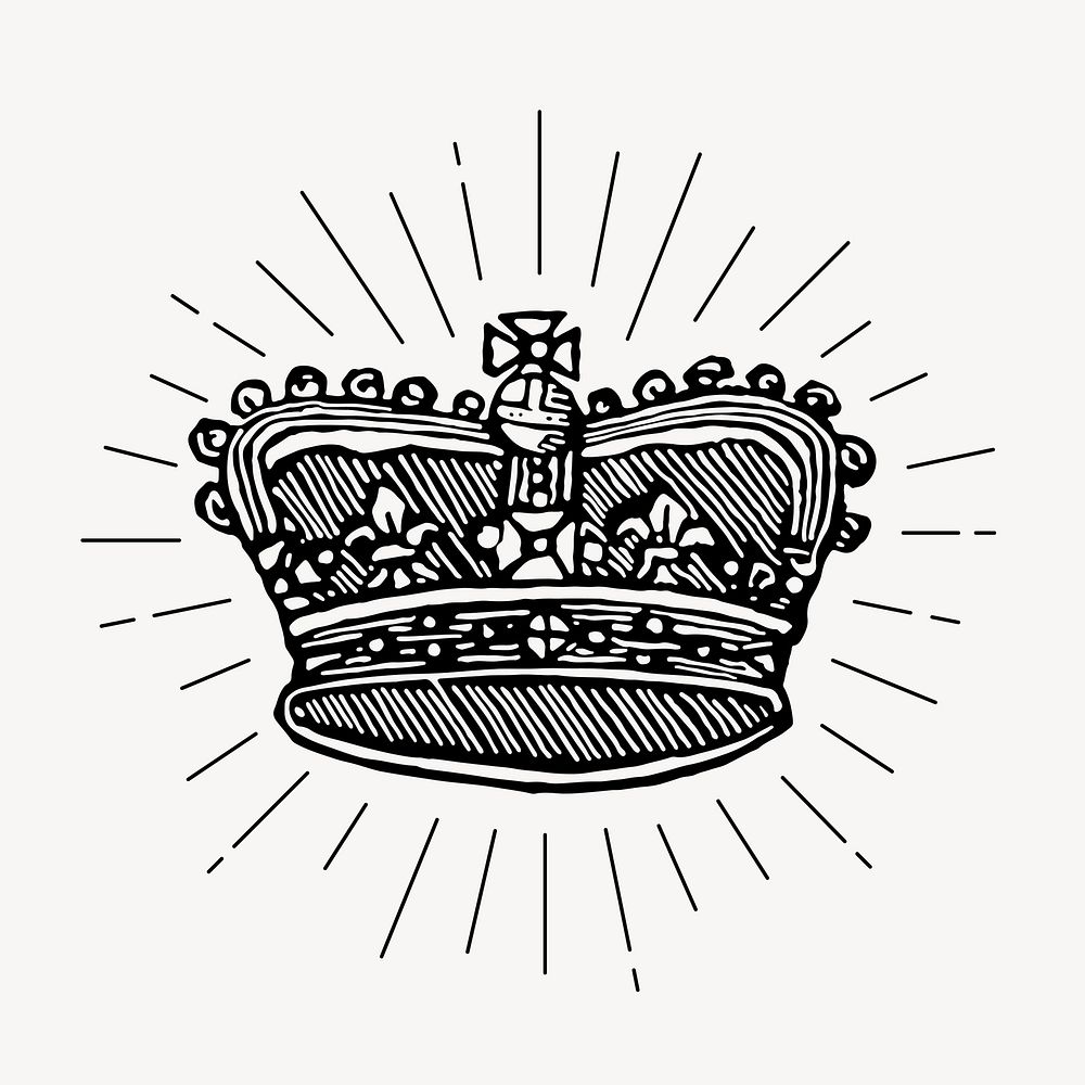 Royal crown drawing, vintage accessory illustration