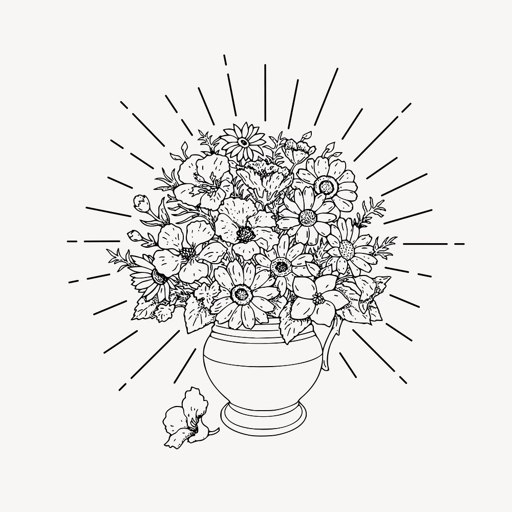 Flower vase drawing, vintage decoration illustration