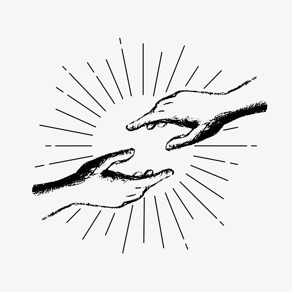 Helping hands drawing, vintage religious illustration psd