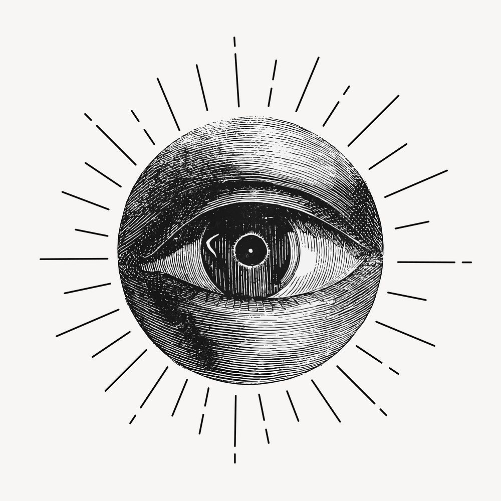 Eye etching drawing, vintage mystical illustration