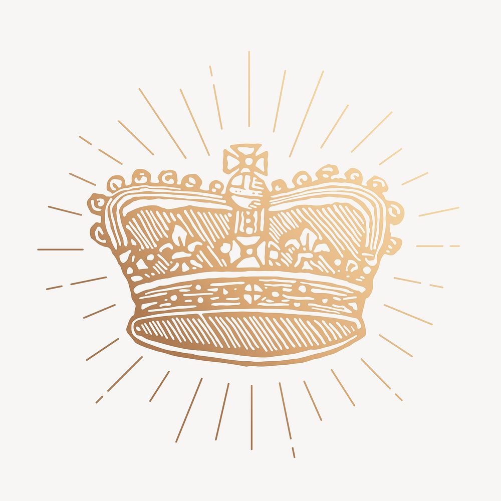 Gold royal crown clipart, aesthetic drawing vector