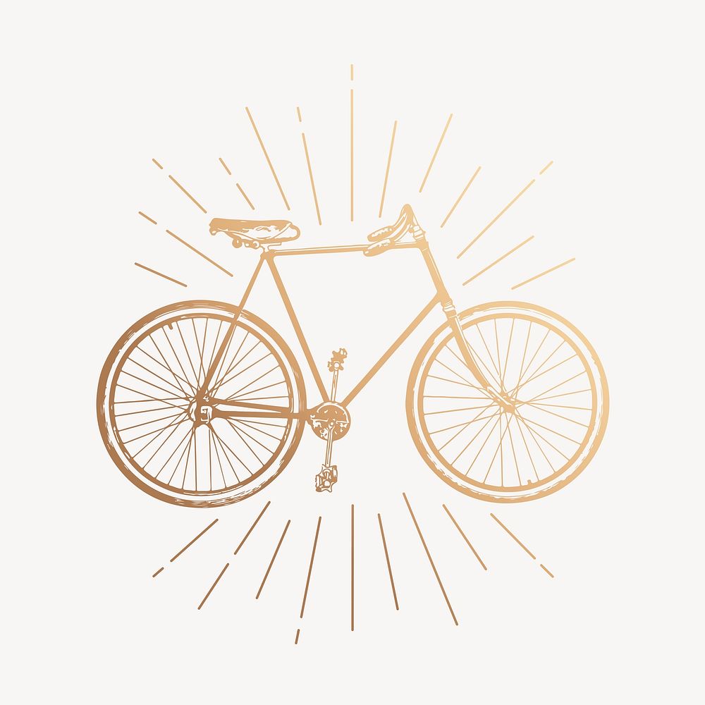 Bicycle clipart, gold vehicle, vintage illustration