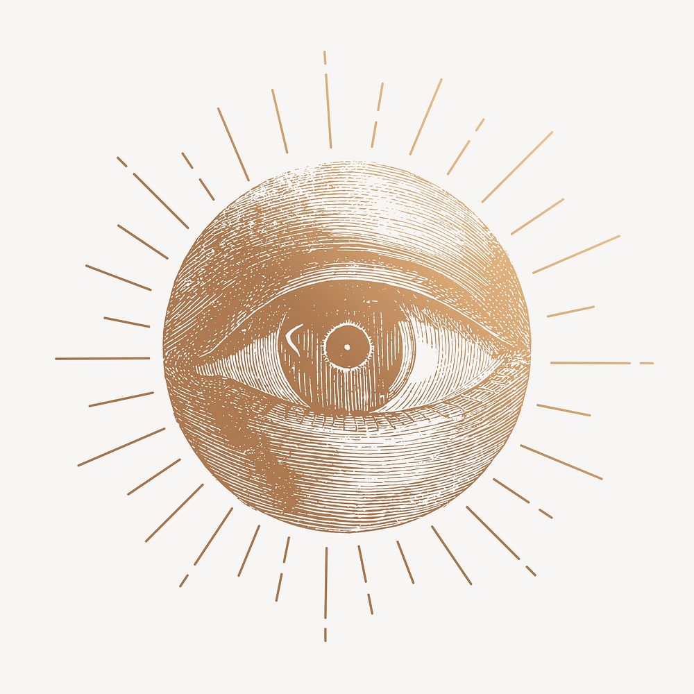 Gold eye drawing, vintage mystical illustration psd