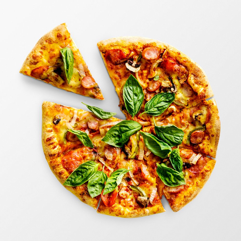 Pizza on white background, food photography
