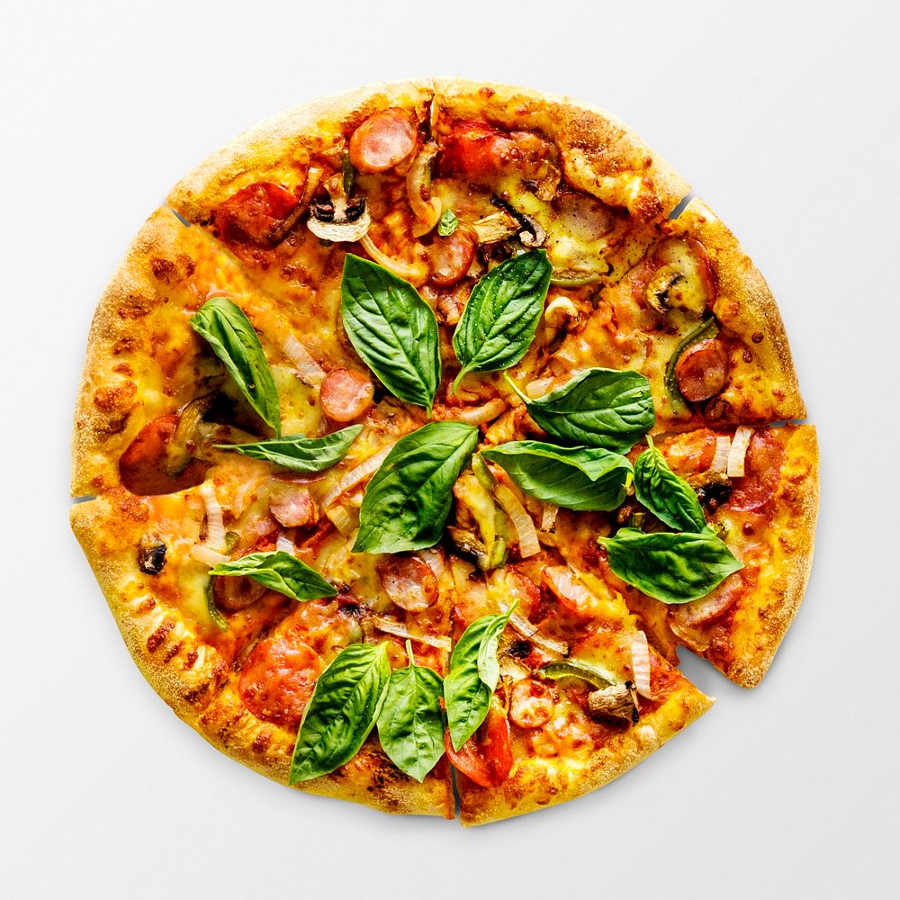 Pizza on white background, food photography