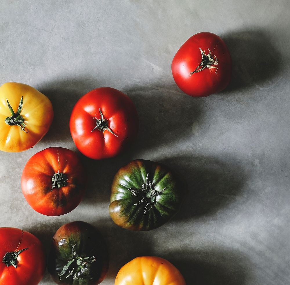 Colorful, fresh and organic heirloom tomatoes