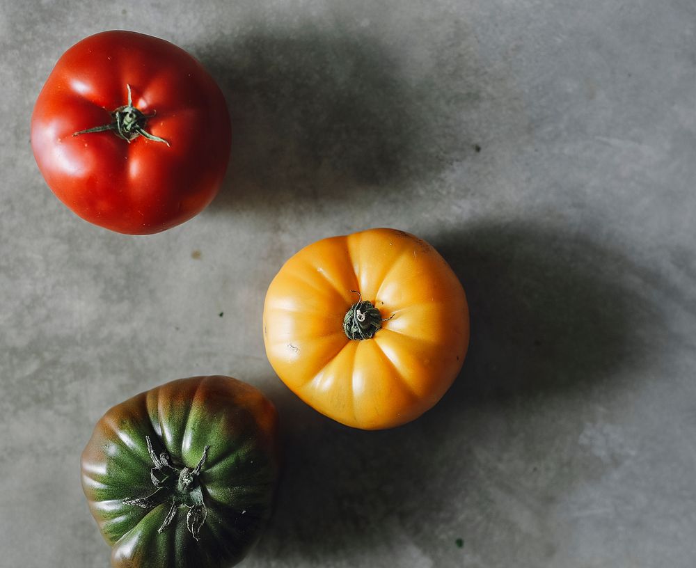 Colorful, fresh and organic heirloom tomatoes