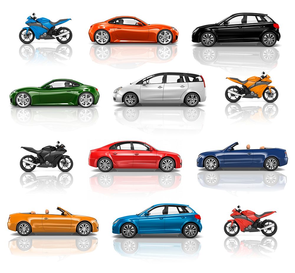 Illustration collection of cars and motorbikes