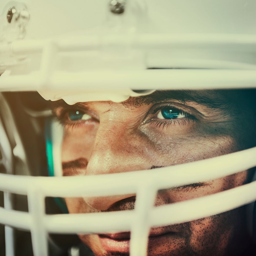 Strong and determined American football player 