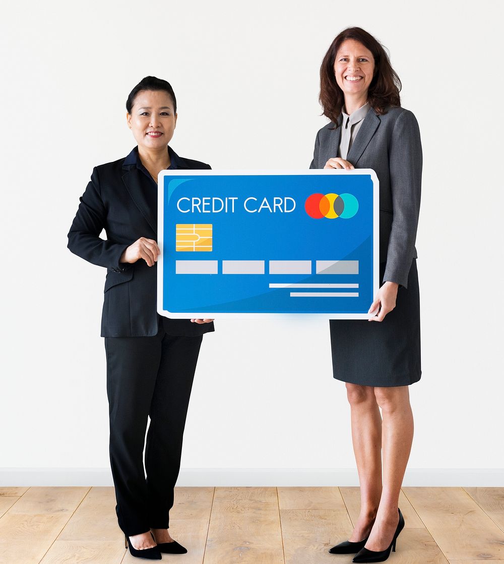 Businesswomen holding credit card icon