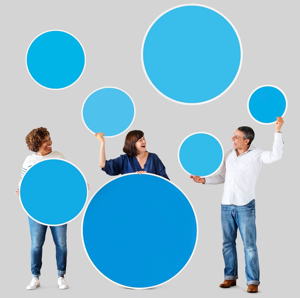 Diverse people holding colorful blank circles