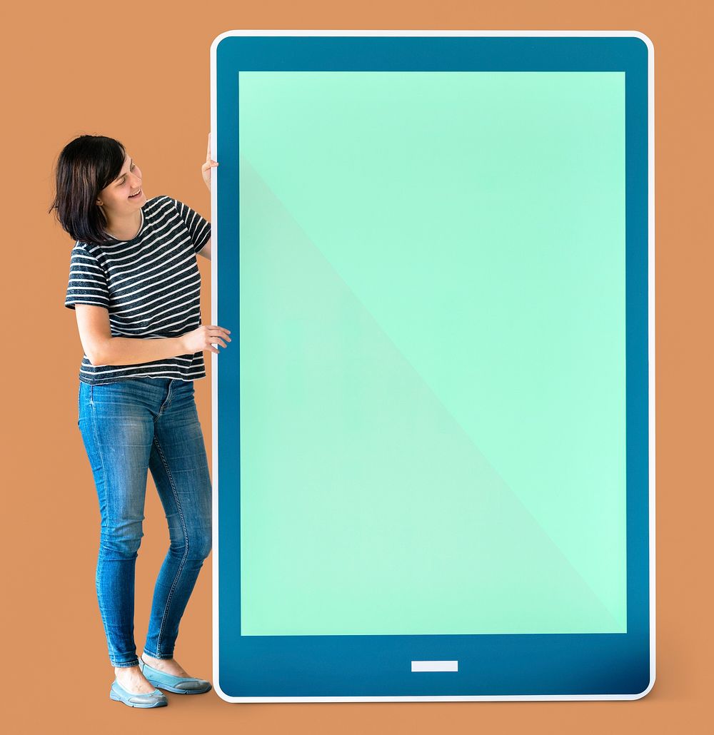 Woman holding a tablet mockup