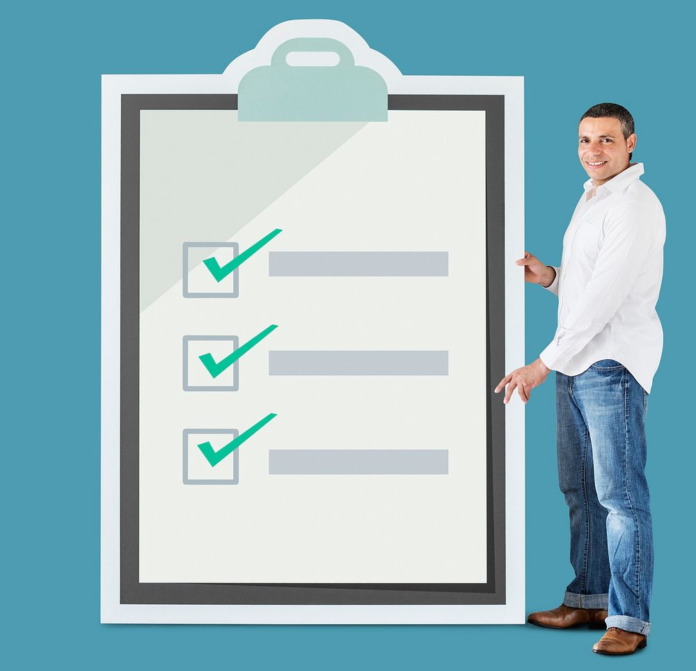 Man holding big clipboard mockup