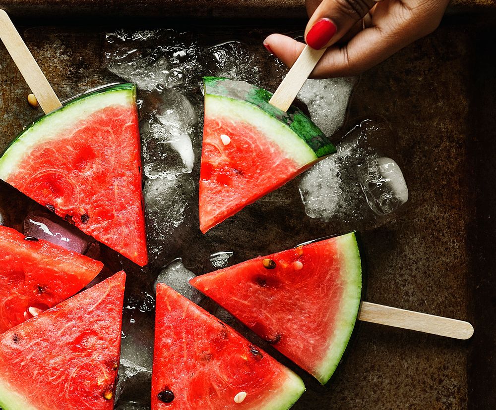 Freshly slice watermelon on sticks