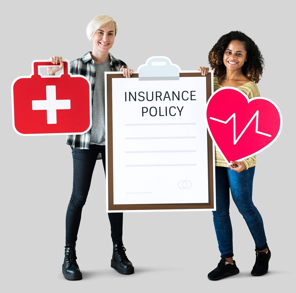 Women with health insurance icons