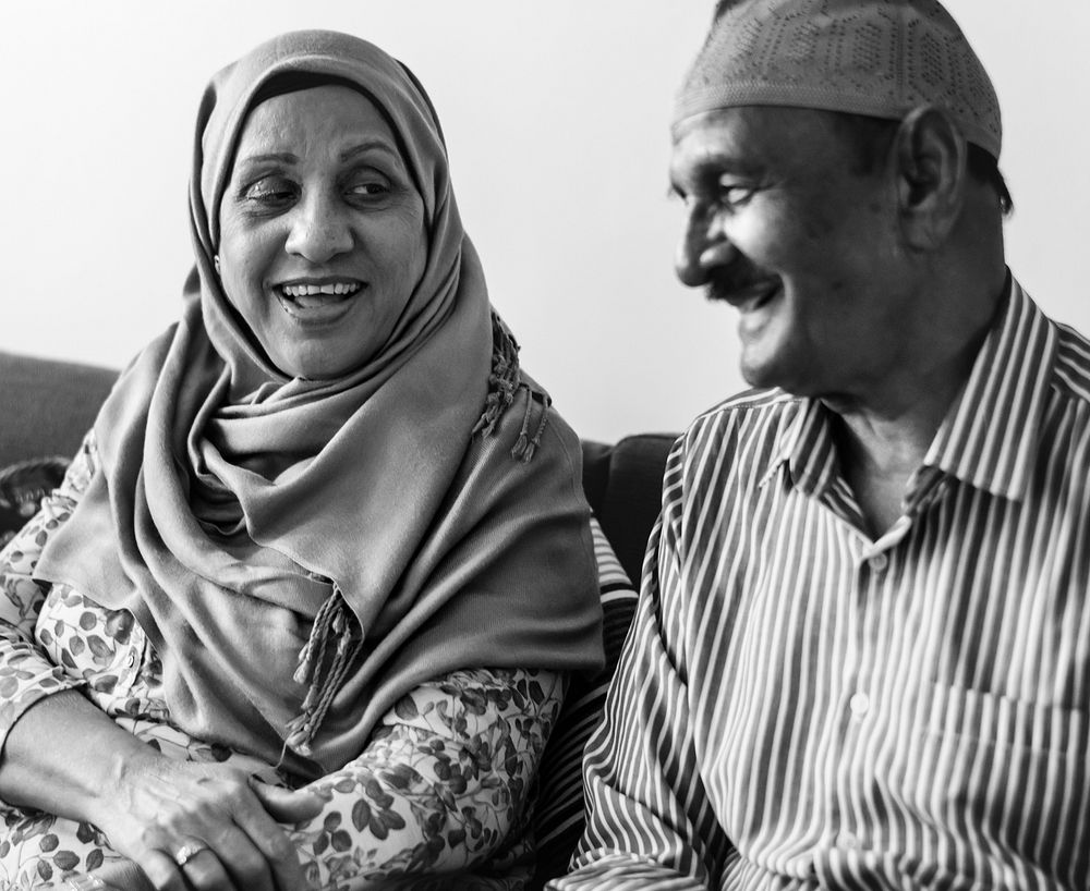 Mature Muslim couple at home