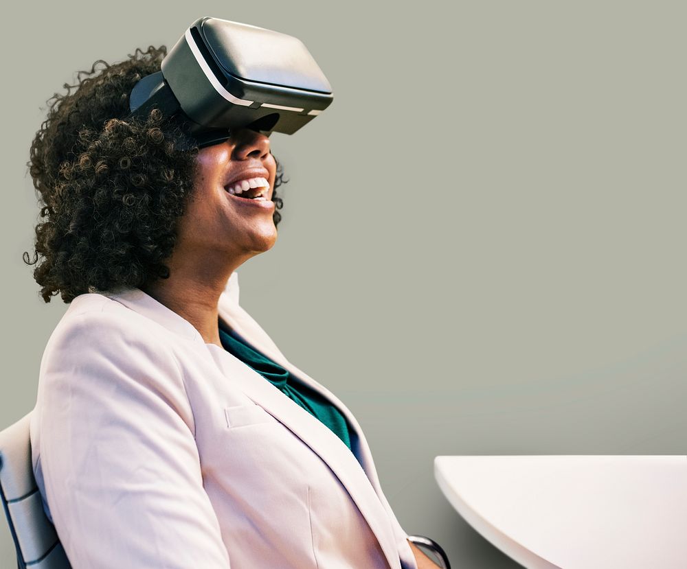 Woman having fun with a VR headset