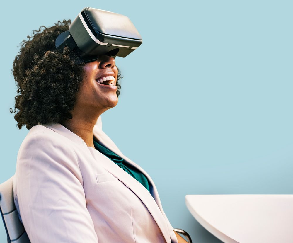 Woman having fun with a VR headset