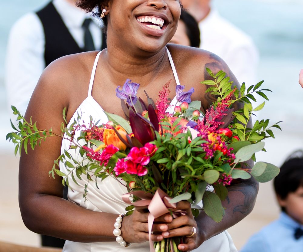Cheerful holding a bouquet of flowers