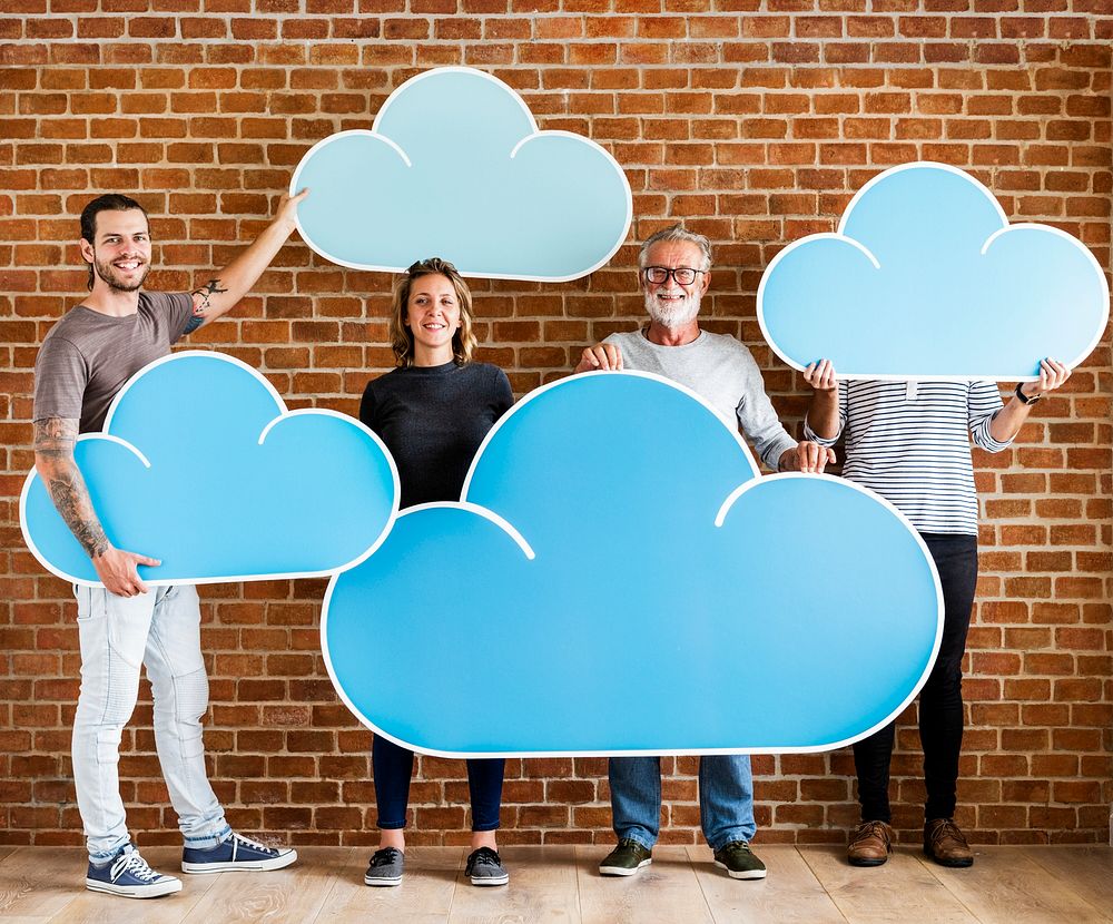 People holding cloud computing icons