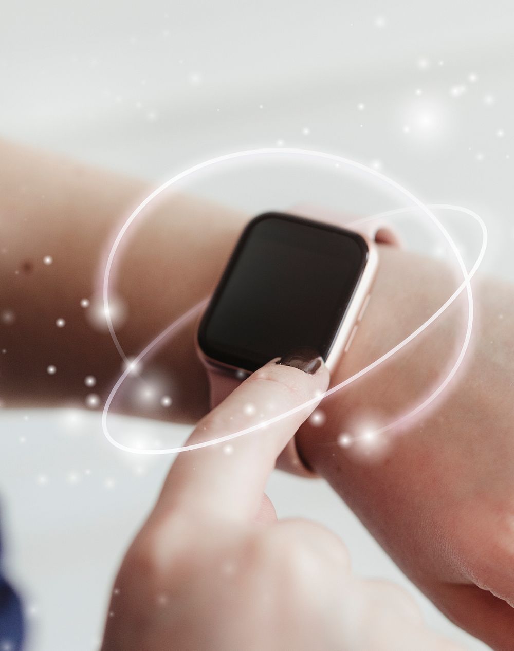 Woman wearing a digital smartwatch mockup