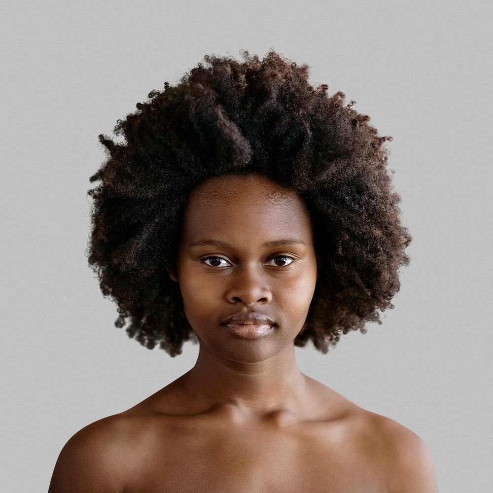 Beautiful naked black woman with afro hair 